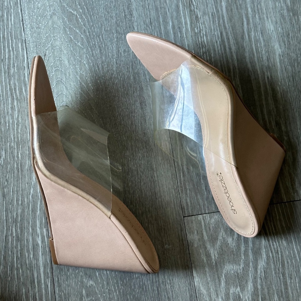 SHOEDAZZLE | pointed toe transparent PVC mule wedges - Picture 2 of 5